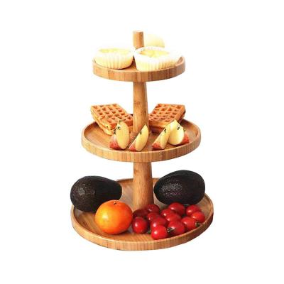 China Disposable Kitchen 3 Tier Fruit Cake Serving Tray Bamboo Food Display Stand for Desserts and Appetizers for sale