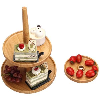 China New Design Vintage Disposable Wholesale Bamboo Cake Stand Rustic Wooden Food Display Stand for sale