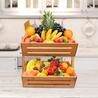 China Wooden Basket Tray Bamboo Vegetable Storage Bins Sustainable Natural Supermarket Fruit Storage for sale