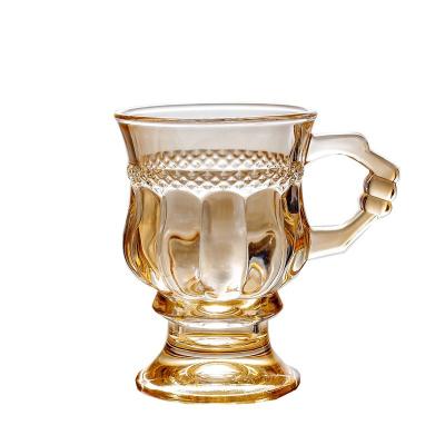 China Embossed Amber Glass Vintage Glass Wine Goblet Juice Glass for sale