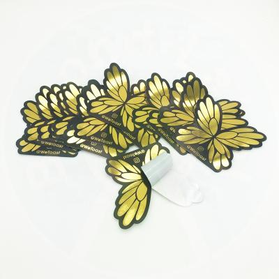 China Decorative Sticker Promotional Gifts Use Custom Delicate Self Adhesive Butterfly Logo Die Cut Vinyl Gold Foil Sticker Decal for sale