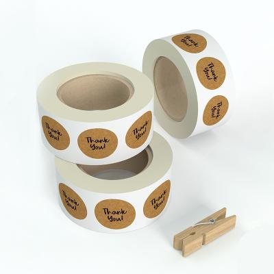 China Kraft Paper Logo Custom Kraft Paper Product Thank You Stickers Label Roll Printing for sale