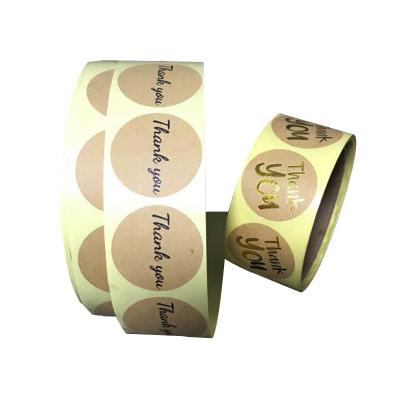 China Waterproof Custom Round Self Adhesive Kraft Paper Thank You Label Sticker Roll Printing for sale