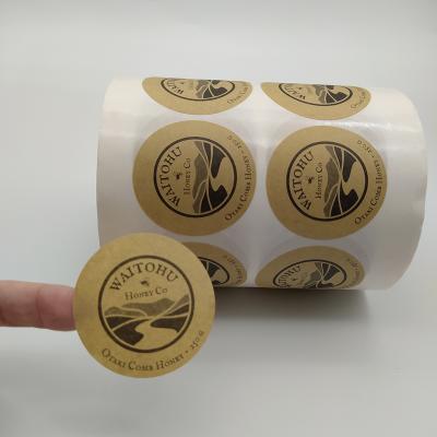 China Waterproof Custom China Roll Bottle Label Printing Brown Kraft Paper Adhesive Sticker for sale