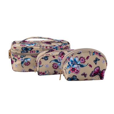 China New Arrival High Quality Eco-friendly Butterfly Surface Polyester Makeup Bag Set Cosmetic Bag Set for sale