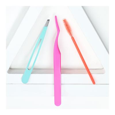 China Logo Best Pink Eyelash Applicator Portable Custom Tweezers Set with Eyebrow and Lash Comb Extension Brush for sale