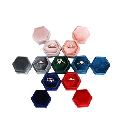 China Wholesale Custom Hexagon Ring Jewelry Box Velvet Box Logo Earring Bracelet Accessories Packaging Velvet for sale