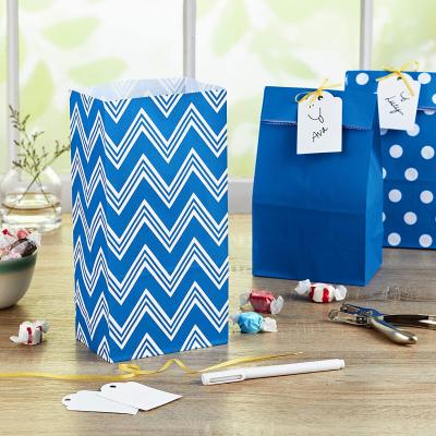 China Blue Recyclable Seal Gift and Treat Wrapped Bags, Assorted Designs (30 Ct., 10 Each of Chevron, Dots, White Solids) for Birthdays for sale