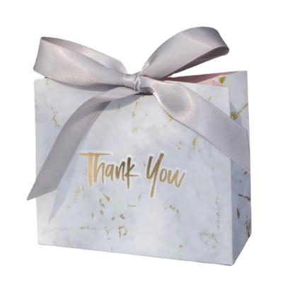 China Gray Marble Printed Party Favor Recyclable Thank You Gift Packaging Paper Bags With Ribbon for sale