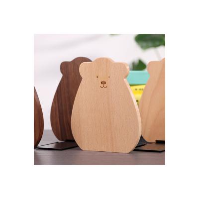 China Portable Luxury Vintage Real Wood Cute Bear Shape Student Simple Wooden Book Stand Creative Bookshelf Bookends for sale