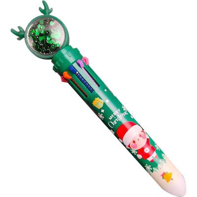 China Office & School Pen Christmas 10-color ball-point pen, student press-style color pen ten-in-one Santa Claus press ball-point pen 0.5 for sale