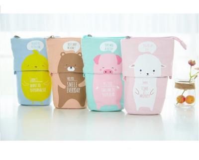 China High Quallity Large Capacity Cute Stand Up Pencil Pouch Holder Custom Pop Up Telescopic Canvas Pencil Case Bag Stationary For Girls for sale