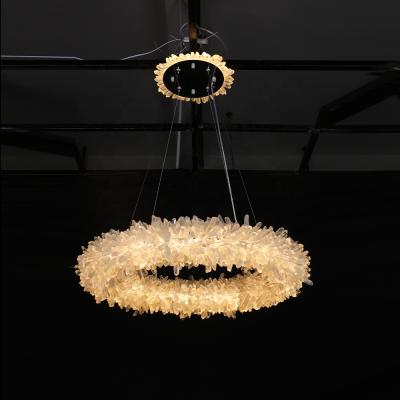 China Modern Elegant Round Hanging Lights Natural Crystal Rock Crystal Led Chandeliers For Living Room for sale