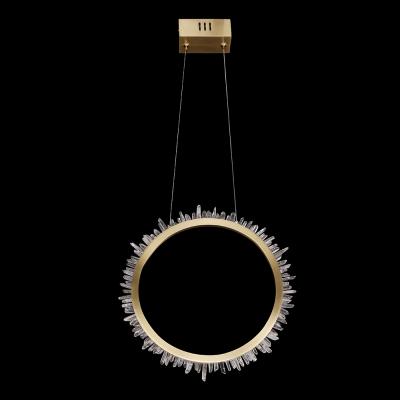 China Modern living room luxury gold rock crystal stone chandelier or black round ring natural quartz for sale