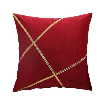 China Non-Toxic Classy Gold Three Lines Design Cushion Luxury Soft Velvet Decorative Pillow Case Cover For Sofa Home Decor for sale