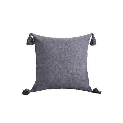 China Plain non-toxic faux hot sale solid color polyester pillow case cover canvas cushion with same color tassel for sofa decoration for sale