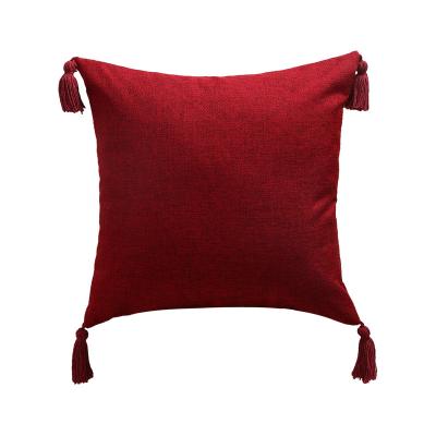 China Plain Non-Toxic Hot Fake Pillow Case Tassel Selling Polyester Pillow Case Cover Canvas Cushion With Same Color Tassel For Sofa Decoration for sale