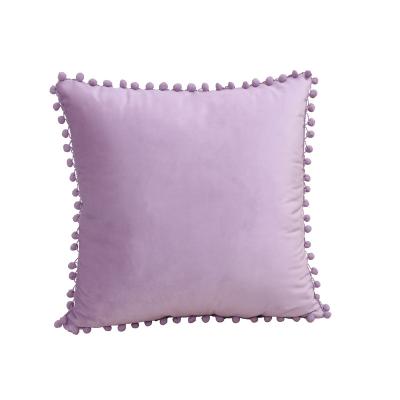 China Non-toxic High Quality Multiple Color Velvet Cushion Pom Pom Pillow Case For Home Soft Living Room Sofa Decoration for sale