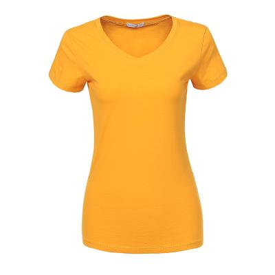 China Breathable Women Custom Logo 2021 Summer Short Sleeve Plain T-shirts Women's T-shirts Plus Size V-Neck T-shirt Women for sale