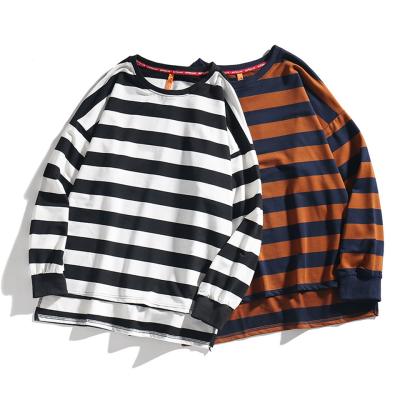 China Anti-Wrinkle Mens T-shirts 2020 Long Sleeve Casual Fashion Screwneck Striped Mens Knitted Tee Shirts Full T-Shirt Men Wholesale for sale