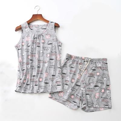 China Women's QUICK DRY Women's Sleepwear Two Piece Pajama Sets 2021Summer Knitted Tee Tank Tops With Shorts Nightgowns Pajamas Set Clothes for sale