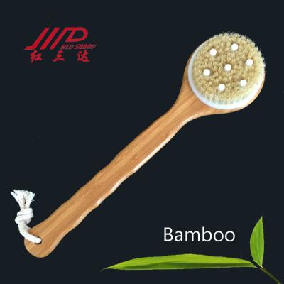 China Bamboo Body Cleansing Brush Bath Dry Skin Deep Cleaning Wet Round Scrubber With Long Handle Pig Hair Massage Bead for sale