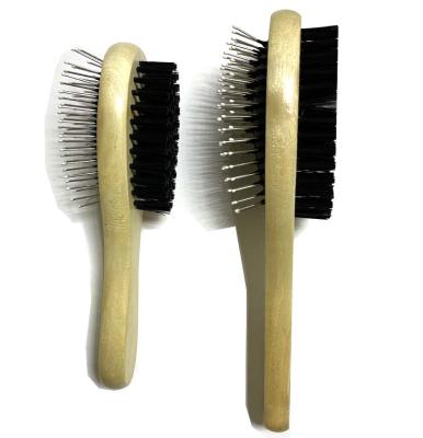 China Double Side Sustainable Hair Comb Stainless Pins For Dog Grooming Massage Natural Wood Wholesale for sale