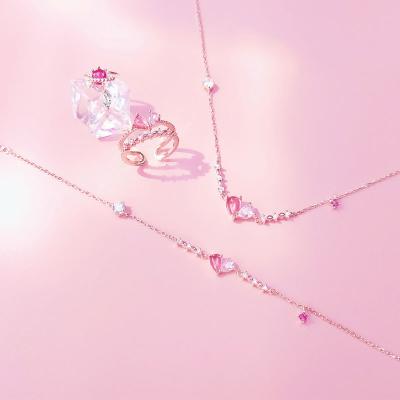 China Lovely Cute Pink Heart 925 Silver Jewelry Sets For Young Girl for sale