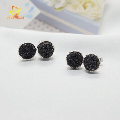 China Druzy Popular Black Natural Stone Jewelry 925 Silver Stud Earring for sale