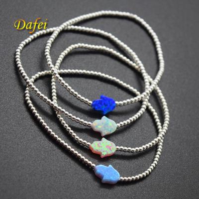 China Wholesale Elastic String Silver Opal Synthetic Bracelet with 925 Sterling Silver Beads for sale