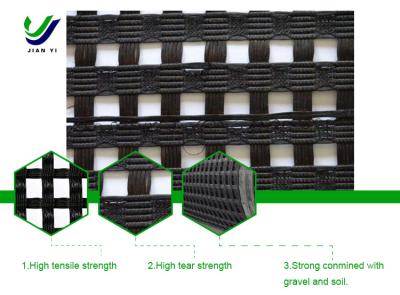 Chine La géogrille de Dacron tricotée à la déformation est utilisée pour prévenir la perte d'escargot et améliorer la stabilité du sol à vendre