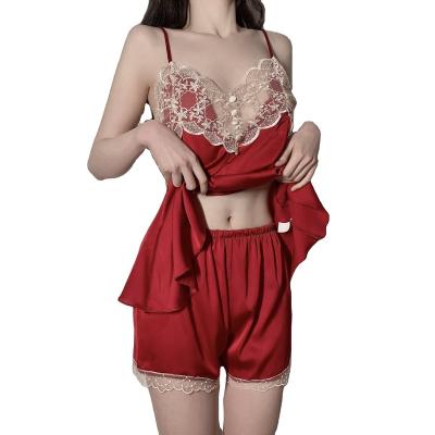 China Summer Breathable Pajamas With Chest Padded Straps Sexy Shorts Sleep Wears Ladies Two Pieces Sexy Women Pajamas for sale