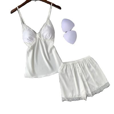 China Breathable Sexy Hollow Lace Women Suspender Pajamas Set Cute Top Sleeveless Sleepwear Shorts Pajamas Women for sale