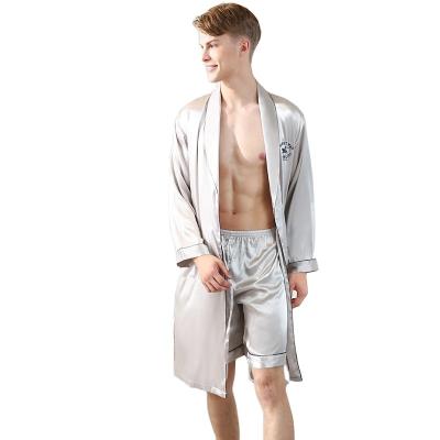 China Breathable Custom Made Soft Satin Pajamas Sets Male Sexy Sleepwear Long Sleeve Photo Men Silk Homewear Shorts Pajamas Robes Sets for sale