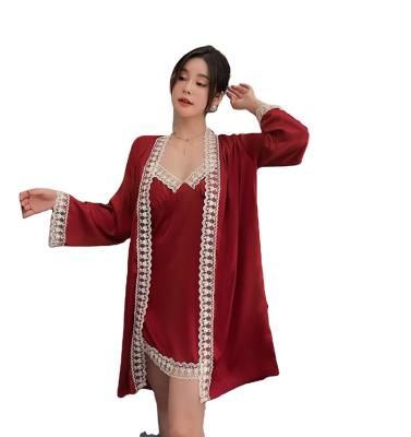 China Breathable Korean Princess Vintage Style Two Pieces Lace Up Long Robe Nightgown Sexy Women's Sleepwear Pajamas Sets Sleepwear for sale