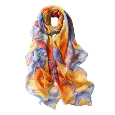 China Summer Popular Wholesale Fashion Scarves Soft Women's Satin Floral Printed Custom Made Silk Scarf for sale