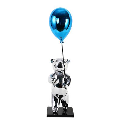 China Lovely Kids Minimalist Home Decor Arts Ceramic Bear With Balloon Modern Art Decor For Interior Decoration for sale