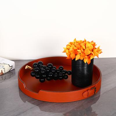 China Shop Stylish Circular Leatherwear Tray Coffee Cup Tray Minimalist Wholesale Customization Coffee Drink Holder for sale