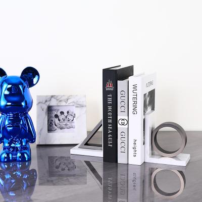 China Distributor Bestseller Bookshelf Desk Marble&metal Minimalist High Quality Geometry Decorate Bookends Marble for sale