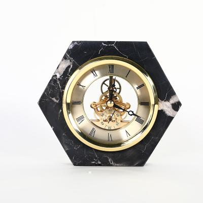 China Best Style Antique Selling Light Luxury Unique Originality Hollow Out Household Marble Desk Clock for sale