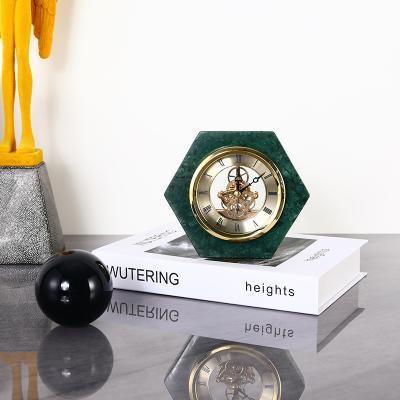 China 2021 Northern Europe Antique Light Style Living Room Luxury Model Houses Marble Clock Ornaments Desk&Table Clocks for sale