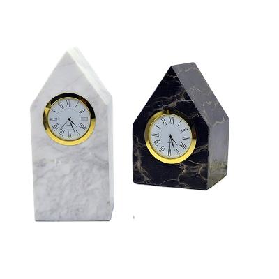 China Wholesale Antique Style Dispenser Pattern Houses Bedroom Black &White Delicate Marble Decorate Desk Clock for sale