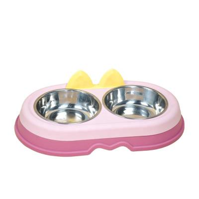 China Stainless Steel Pet Food Feeder Water Sustainable Double Bowl, Pet Drinking Dish Feeder for Cat Puppy Feeding Supplies for sale