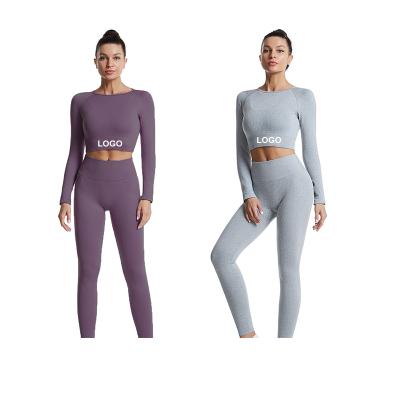 China Custom Autumn Women Yoga 2021 Two Piece Logo Outfits Breathable Set Active Fitness Wear Woman Yoga Sets for sale