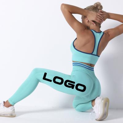 China Custom Logo Yoga Seamless Pieces Breathable 2 Sets Yoga Wear Gym Fitness Suit 2021 For Women High Waist Sleeveless Tops Tight Pants for sale