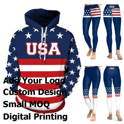 China New Design Breathable Pre-order Custom Logo Not See Through High Size Camouflage 3D Copy USA Brand Trump Yoga Pants Gaiters Hoodies Sets for sale