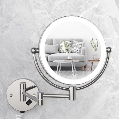 China Hotel Eight Inch LED Makeup Mirror Bathroom Wall Hanging Clear Magnification / Free Standing Beauty Mirror With Light Folding Double Side Mirror for sale