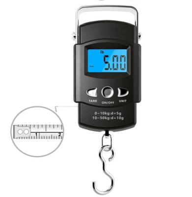 China factory price digital pocket weigh scale 50kg fishing with 1 meter tape 103*58*23mm for sale