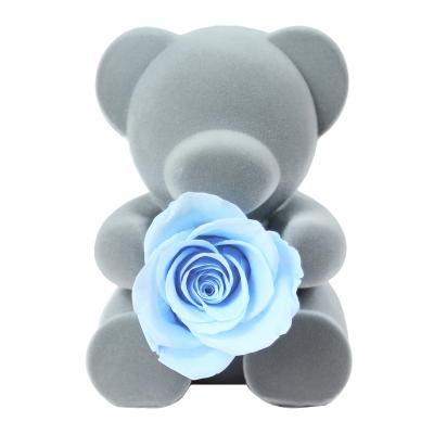 China Hot Sale Eternal Festival Rose Station Bear Hold Preserved Rose For Birthday Gifts for sale