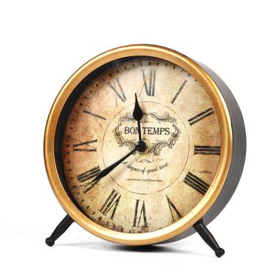 China Table Metal Factory Supply Interesting Price European Style Clock Desk Metal Clock for sale